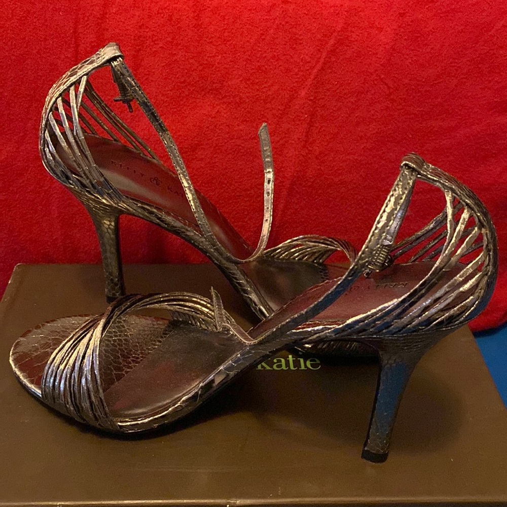 Snakeskin strappy platinum heels